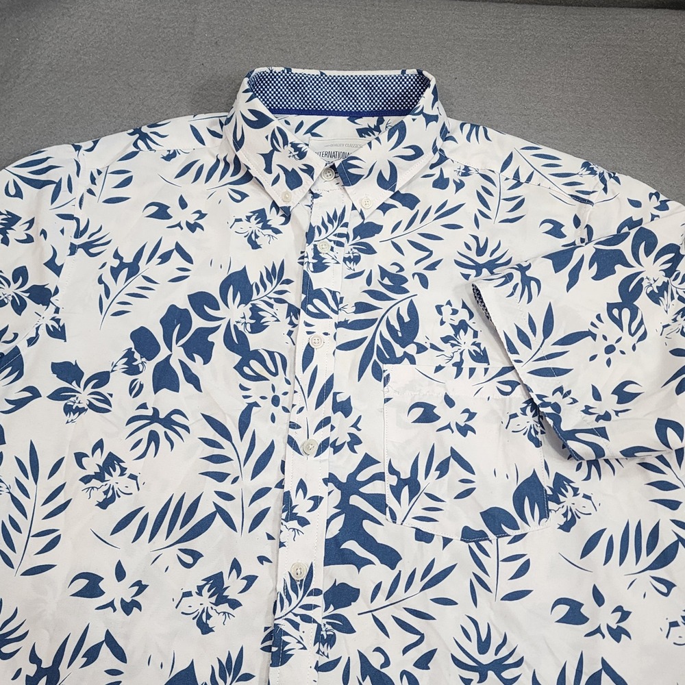 International Report Tropical Floral Shirt White Blue Short Sleeve Mens‎ Large